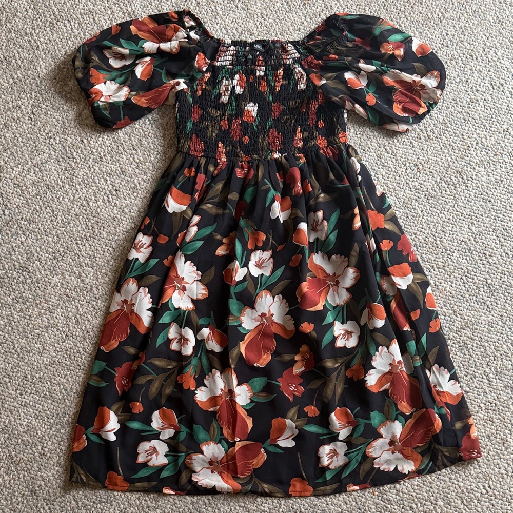 Mikarose Floral Dress in Black and Orange